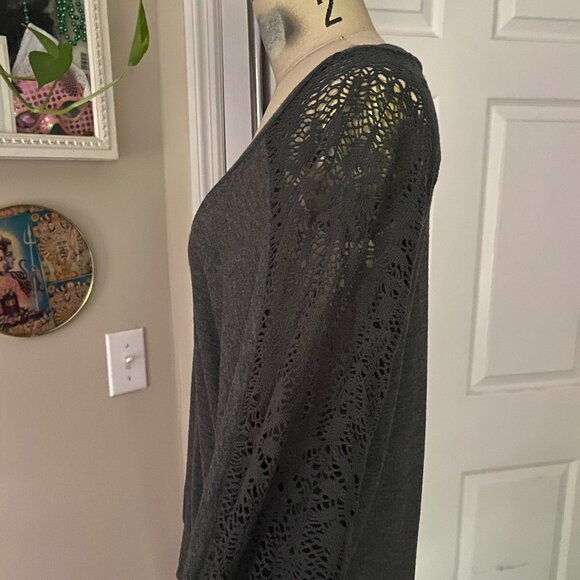 VENUS Dark Gray Crochet shoulder Slouchy Dolman Y2K Shirt tunic *MEDIUM* - Picture 2 of 4